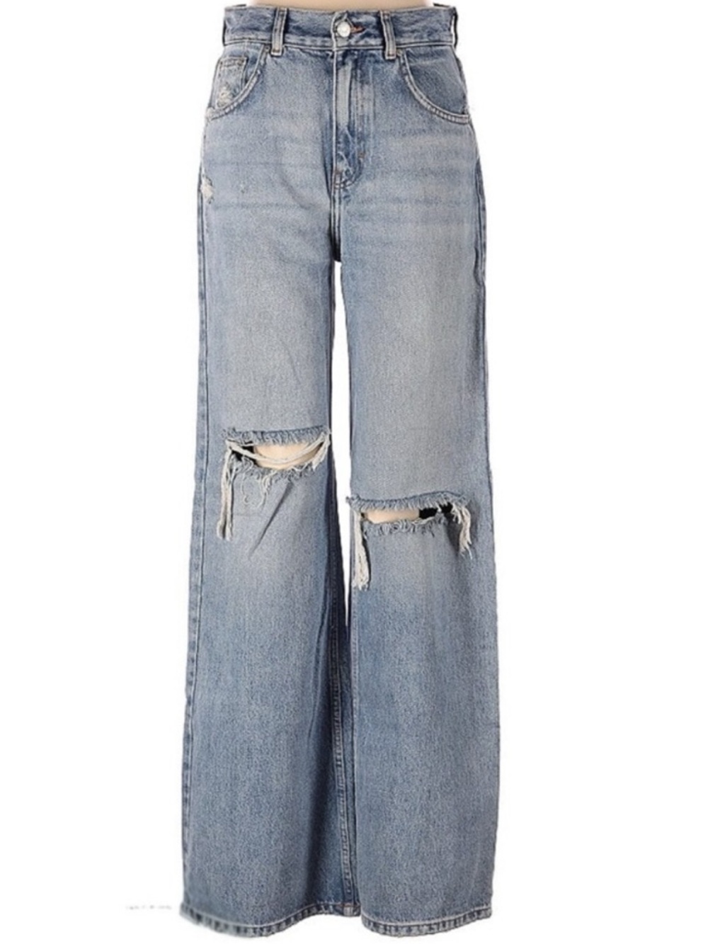 Y2K Baggy Wide Leg Jeans Low Rise Distressed Light Wash Size 4 Pull & Bear
